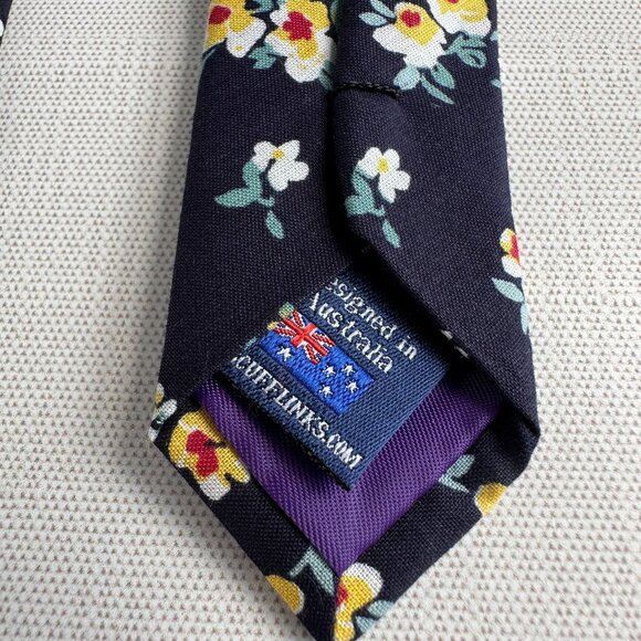 AusCufflinks Men’s Tie NWT Navy Cotton Floral Print Handmade - Picture 5 of 12